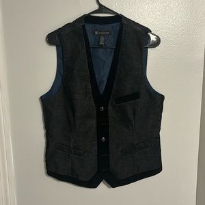 Black striped suit vest with navy blue lining